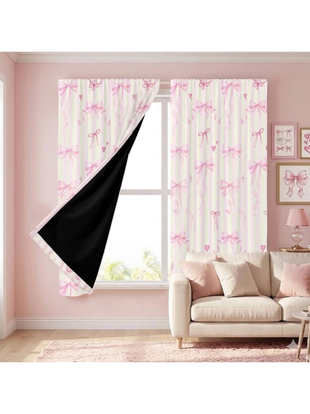 Cute Pink Bow Blackout Curtains for Girls' Bedroom | Thermal Insulated Drapes